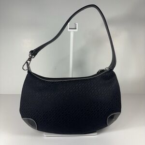 Vintage Talbots Y2K Black Jacquard Hobo Bag Contrast Stitching Shoulder Purse